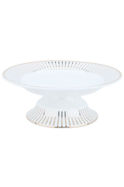 Generic White circular porcelain dessert stand with golden lines pattern 6