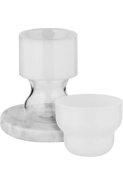 Generic طقم تقديم الشاي والقهوة من زجاج السيف جاليري مع صحون رخامية، 18 قطعة ...