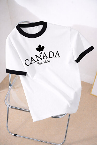 MODARİCH Unisex Ανδρικό/Γυναικείο πολύχρωμο μπλουζάκι με γιακά CANADA με ειδι...