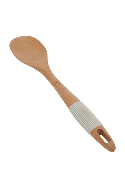 Generic Al Saif Gallery wooden serving spoon, with silicone handle - brown