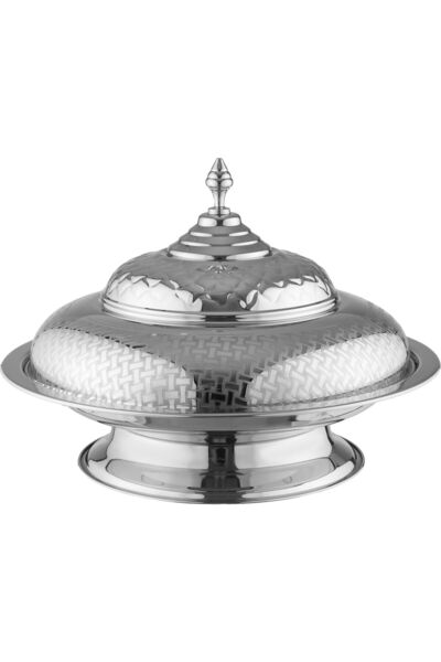 Generic صينية تقديم جوزي من معرض السيف بغطاء منقوش، 60 سم - فضي