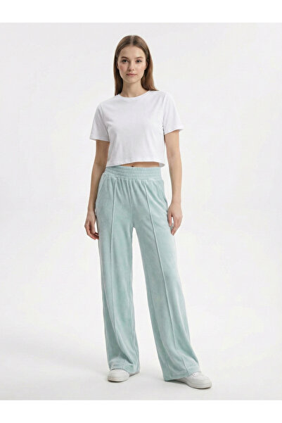 NEW JOURNAL Women's Mint Elastic Waist Soft Textured Velvet Sweatpants Nj107