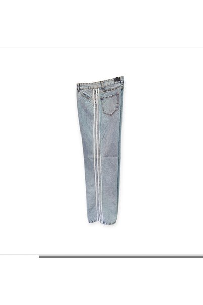 couis Jeans Ice Blue Color with Three Stripes on the Side, High Waist, Wide Leg, Without Lycra