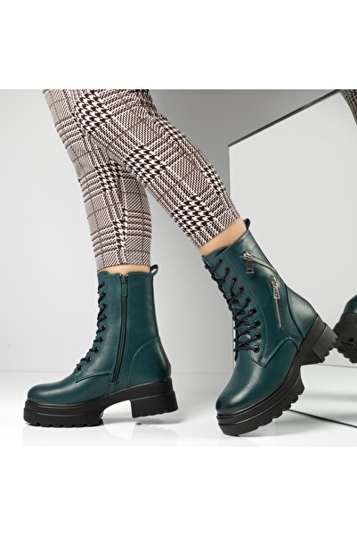 Modlet.ro Women's green lace-up boots with zipper MOD12628