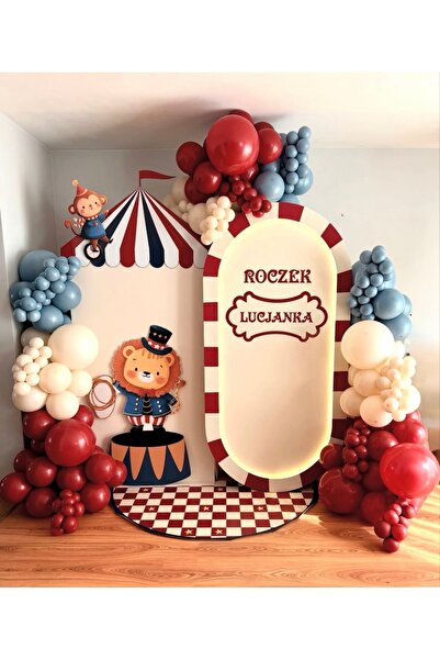 Çemrek Süs Parti Colors Suitable for Circus Concept Deep Red Retro White Stor...