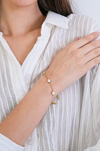 Trend Alaçatı Stili سوار النفل الصغير من الصلب الذهبي للمرأة مع الأحجار الكري...