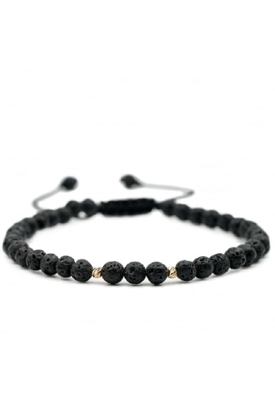 Zephyrs Bijoux Handmade bracelet with 2 balls made of 8K gold and volcanic lava.