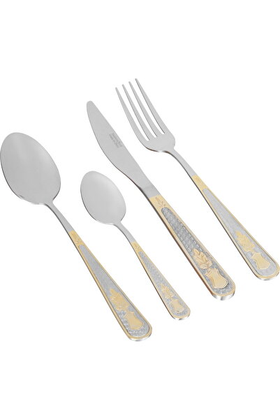 Generic Al Saif Gallery Steel Spoons Set, 24 Pieces, Gold Engraving - Silver