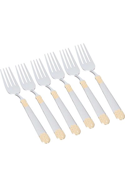 Generic Al Saif Gallery steel fork set, 6 pieces, gold-silver pattern