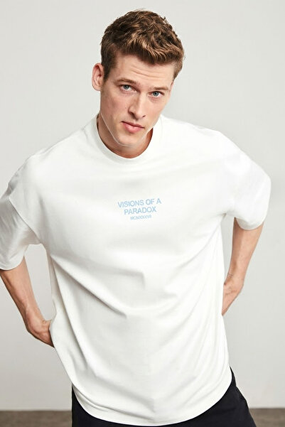 COMBİNE MİCHAİL Men's Paradox Printed Oversize Ecru T-Shirt