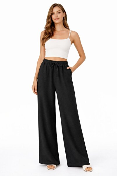 Maison La Femme Women's Linen Trousers with Elastic Waist and Loose Fit
