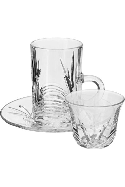 Generic طقم تقديم كريستال من معرض السيف، يتضمن أكوابًا وصحونًا، 18 قطعة - شفاف