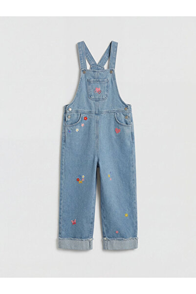 LC Waikiki Salpet din denim pentru fete, brodat, Indigo K decolteu pătrat