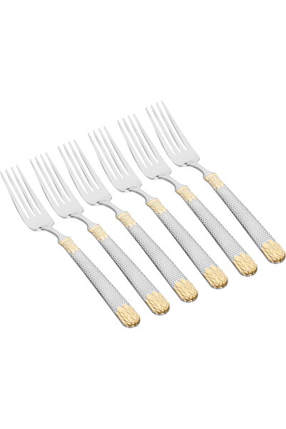 Generic Al Saif Gallery steel eating forks set, gold engraved, 6 pieces - silver