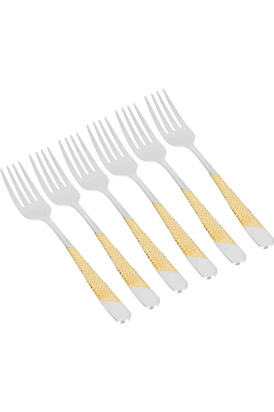 Generic Al Saif Gallery steel fork set, 6 pieces, gold-silver pattern