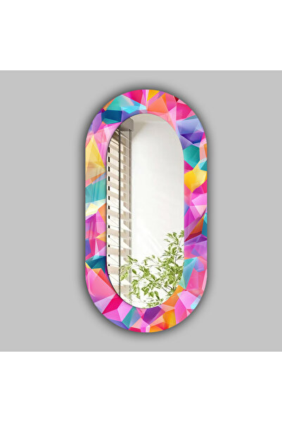 Meteor Medya Pembe Geometrik Oval Duvar Aynası – Modern Dekoratif Salon ve Ba...