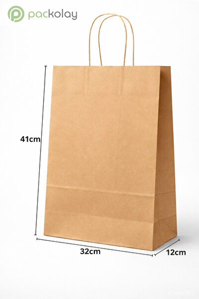 PACKOLAY Unprinted Kraft Bags with Inside Handle 41X12X32 cm Natural Brown 25...