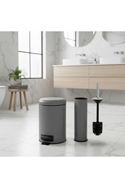 Bürke Set de baie de lux GREY Elite de 3 litri, cu pedală, perie de toaletă, ...