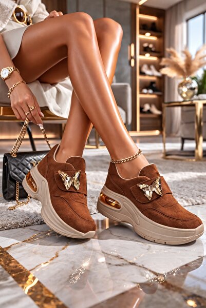 Giydim Gidiyor Butterfly Glow Platform Süet Spor Ayakkabı Taba