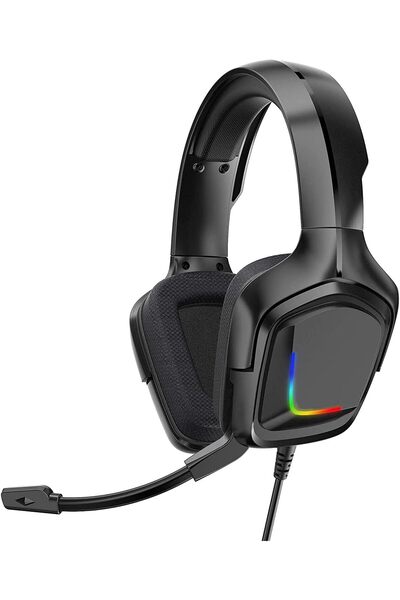 Generic سماعة ألعاب سلكية من أزوني بأسلاك بميكروفون وإضاءة RGB، وسماعات أذن ع...