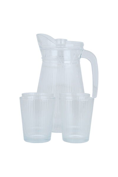 Generic طقم جيك من معرض السيف، يتضمن 4 أكواب زجاجية سعة 250 مل مع غطاء، سعة ك...