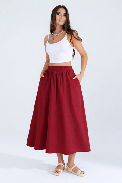 Suzella Women's A-Line High Waist Pocketed Flowy Flared Skirt - Textured Linen