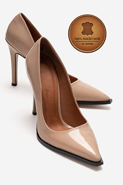 Ayakkabı Ateşi Обувки с висок ток от естествена кожа в цвят нюд, с остри върх...