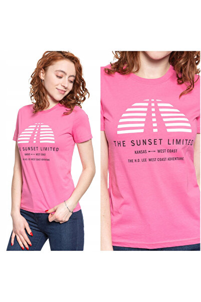 Lee Tricou Dama, Lee, Sunset Tee M, 100% Bumbac, Slim Fit, Print, Marime M, Roz