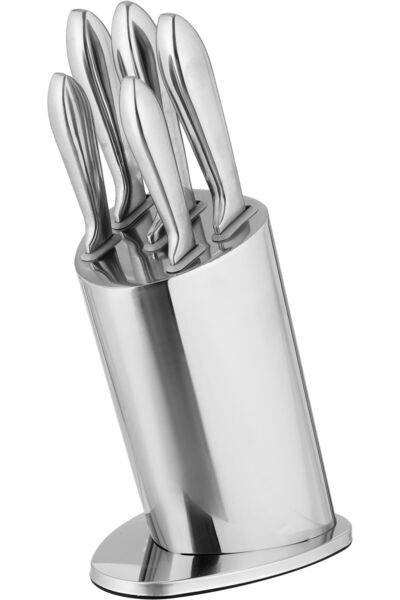 Generic طقم سكاكين معرض السيف مع حامل فولاذي، 6 قطع - فضي