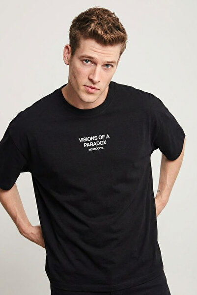 COMBİNE MİCHAİL Men's Paradox Printed Oversize Black T-Shirt