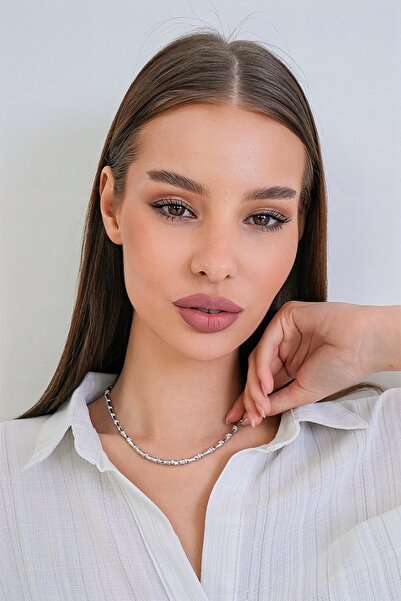 Trend Alaçatı Stili Women's silver zircon stone bone design steel necklace al...