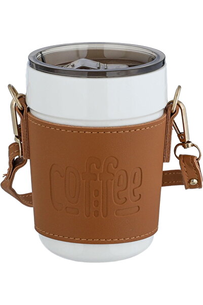 Generic Al Saif Gallery Porcelain Thermos Mug, 420 ml - White Brown