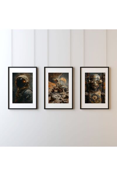 Mars Exploration Set – Tablo Ölçülerinde Çerçevesiz Poster – Astronot, Rover ve Robot Duvar Dekoru