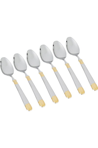 Generic Al Saif Gallery steel eating spoon set, 6 pieces, gold-silver pattern