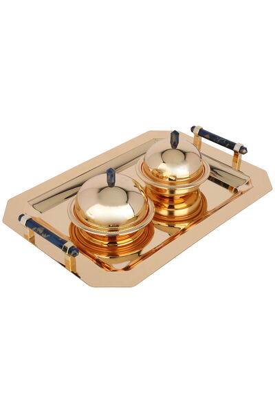 Generic Al Saif Gallery steel tofir set, 43x30x5 cm, 2 dates with lid, marble...