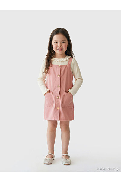 LC Waikiki Pink Button-Front Girl's Salopet Dress