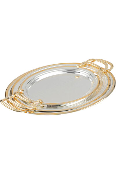 Generic طقم مقلاة من الفولاذ المقاوم للصدأ من معرض السيف، 3 قطع - فضي وذهبي