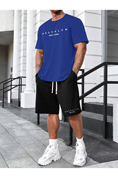 bellanova Men's Oversize Printed Shorts T-Shirt Set Streetwear Bottom-Top Com...