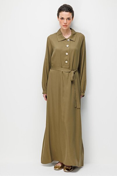 Micca %100 Doğal LyoCELL Dökümlü Soft Hissiyat SELL Düğme Kapama Özel Elbise-...