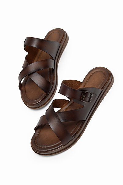 Tonny Black Women's Tan Comfortable Thermo Sole Buckle Cross-Strap Slippers