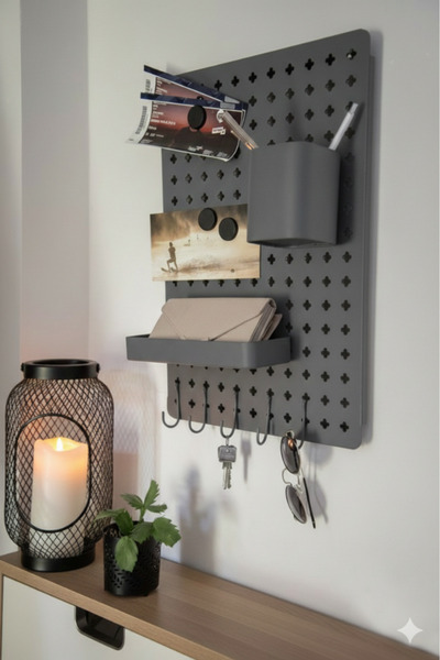 Saban Panou organizator metalic multifuncțional, gri, montat pe perete – Orga...