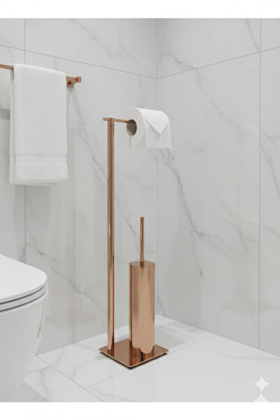 Bürke Rose Gold Color Bathroom Set with Stand, Toilet Paper Holder, Toilet Br...