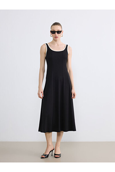 LC Waikiki Lcw Everyday Black U-Neck Strappy Peplum Dress