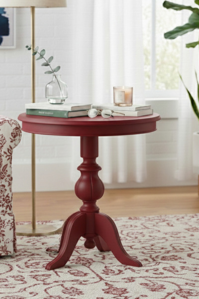 Woodenbend Arden Kırmızı Fiskos Yan Sehpa – 60x60x62 cm Sehpa, Salon ve Oturm...