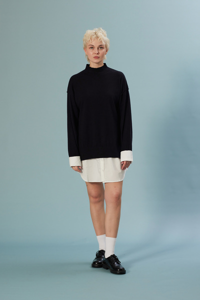 Nisan Contrast Poplin Knit Sweater