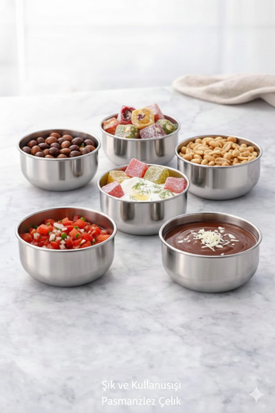 GörSeç 6-Piece Stainless Steel Snack Bowl and Sauce Bowl Set Presentation Bow...