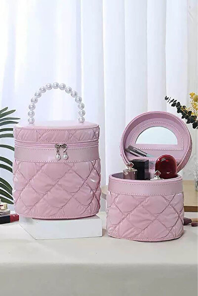 TAKIŞTIR Τσάντα μακιγιάζ και προσωπικής περιποίησης σε ροζ χρώμα με λεπτομέρε...