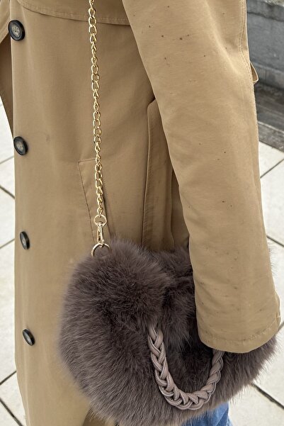 Mollycrush Geantă de umăr din pluș maro pentru femei, cu curea cu lanț auriu,...