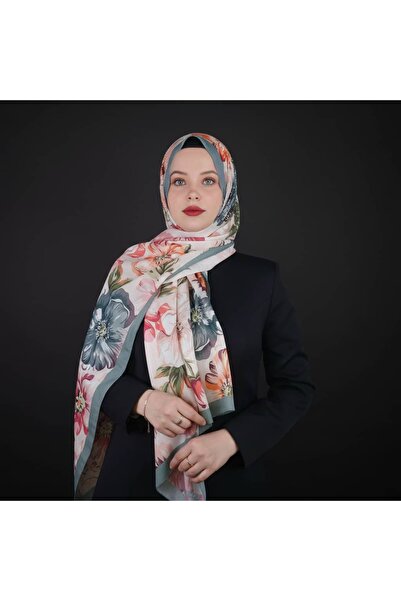 LAMİRA Anemon Desen Mint Kenarlı Şal