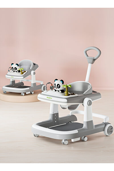 BAYBEE مشاية أطفال 3 في 1 على شكل باندا مع مقبض للوالدين وشريط موسيقي - وردي